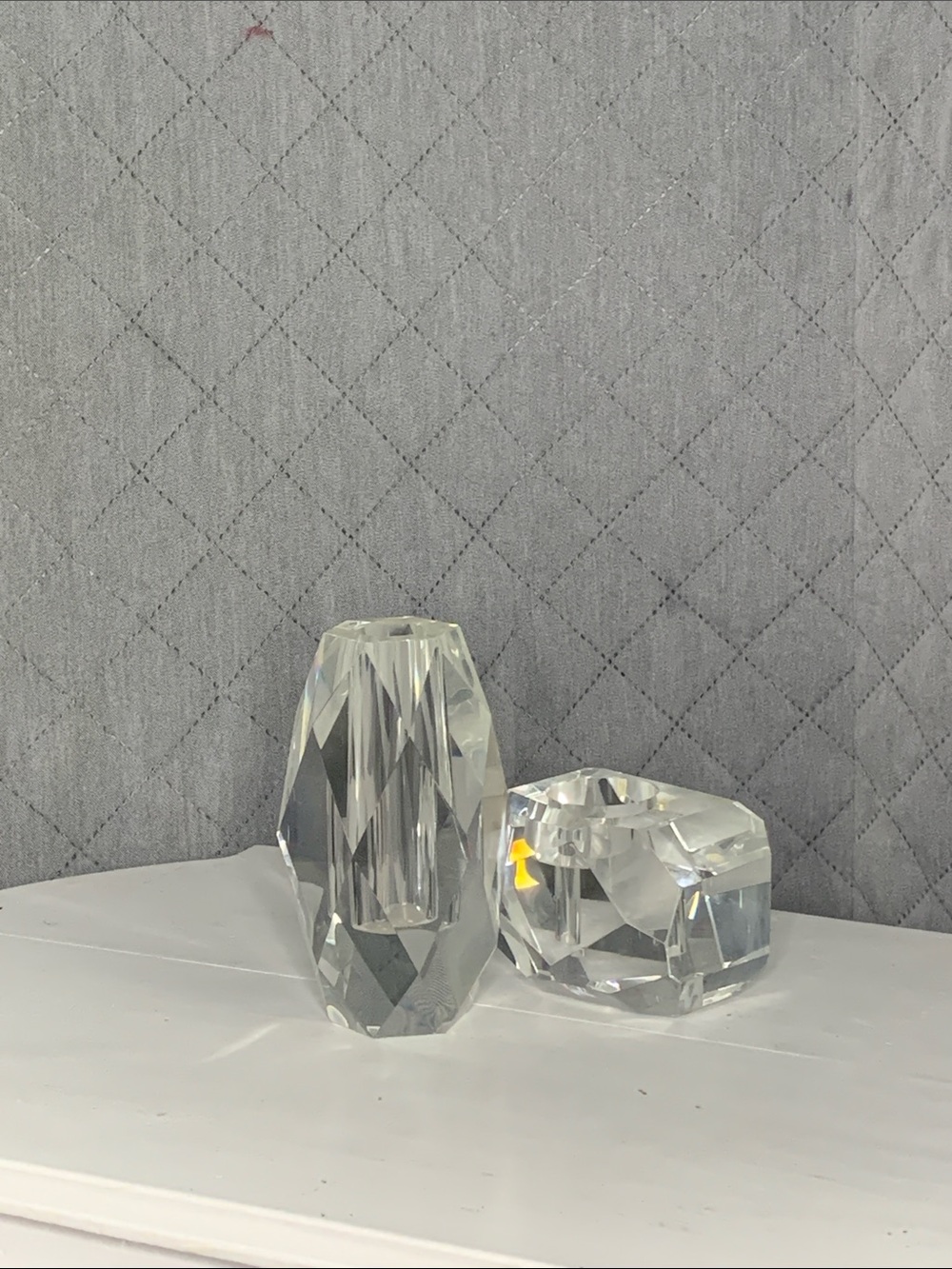 #156/#157 (SET OF 2) Clear Crystal Faceted Candle Stick Holders